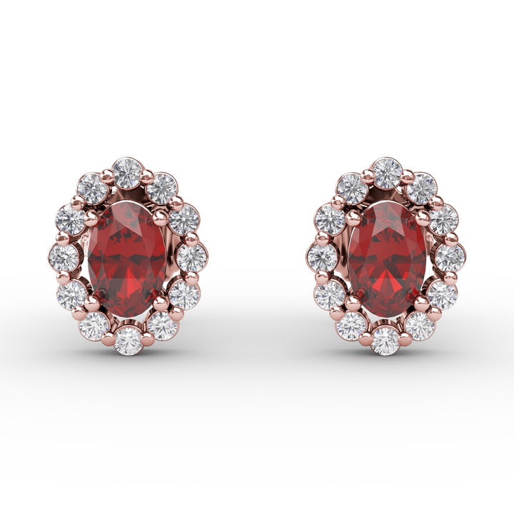 Halo Ruby and Diamond Stud Earrings