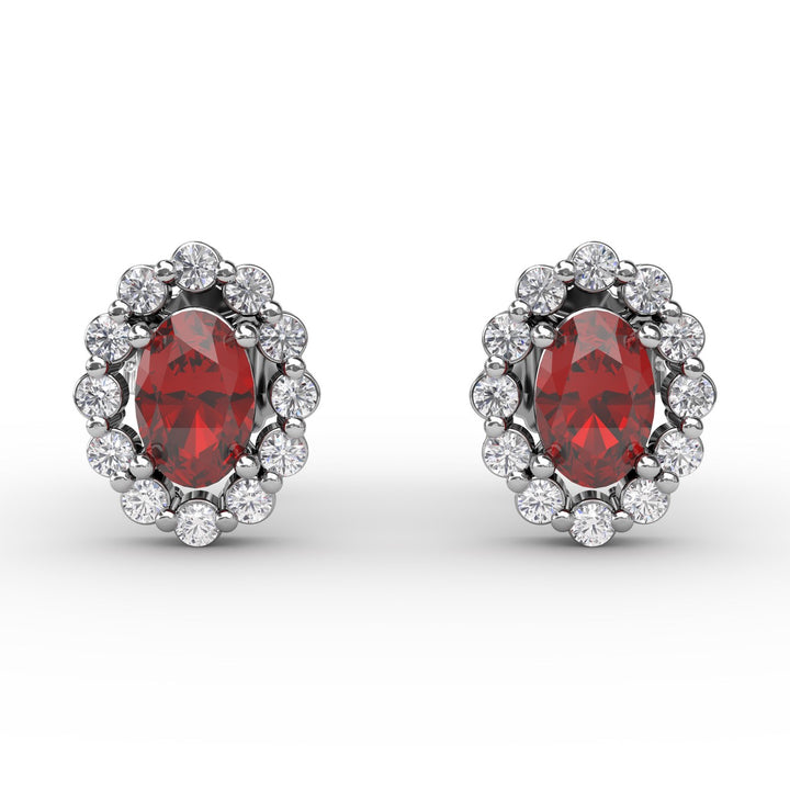 Halo Ruby and Diamond Stud Earrings