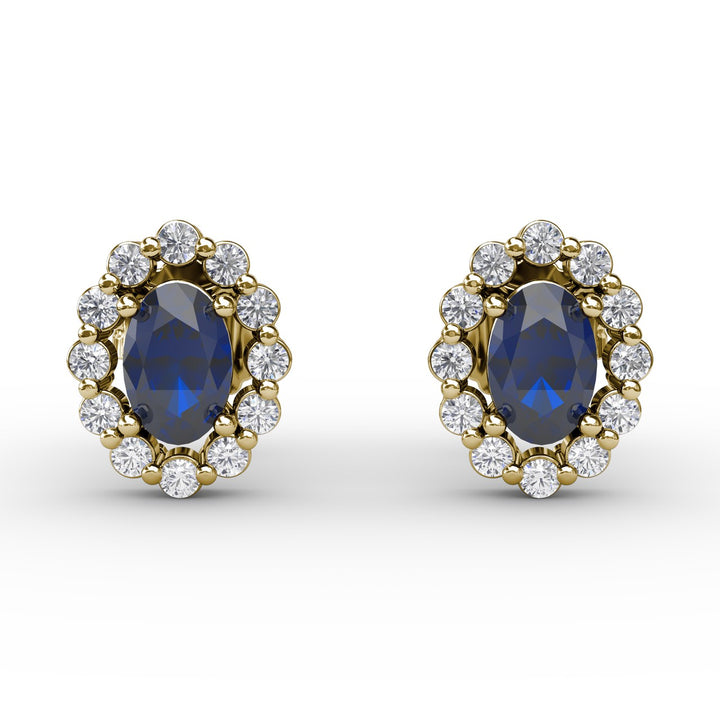 Halo Sapphire and Diamond Stud Earrings