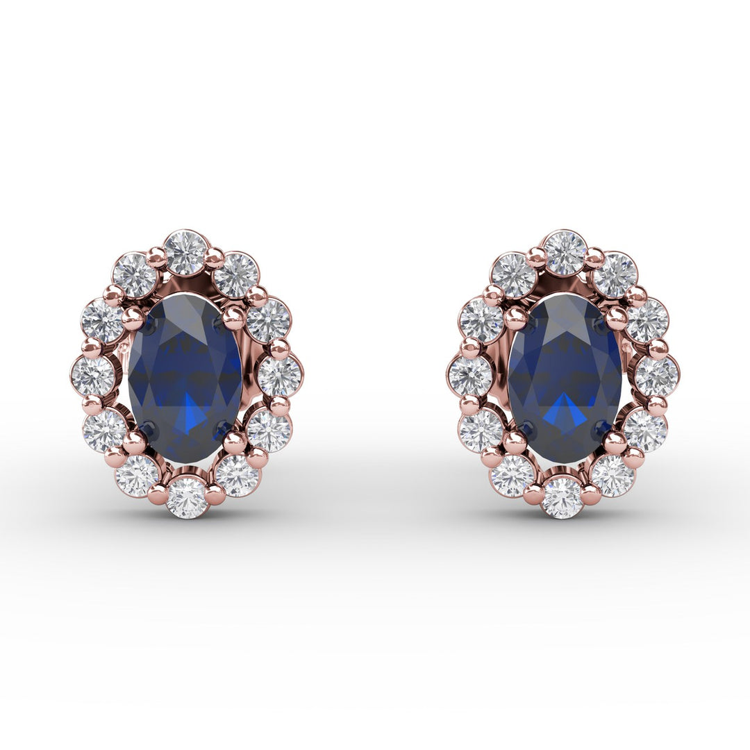 Halo Sapphire and Diamond Stud Earrings