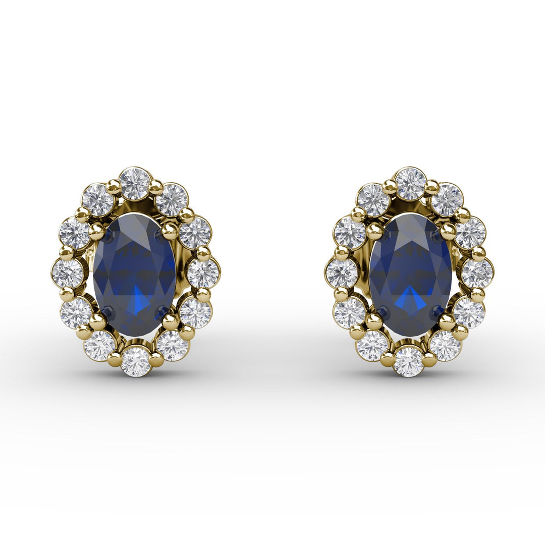 Halo Sapphire and Diamond Stud Earrings