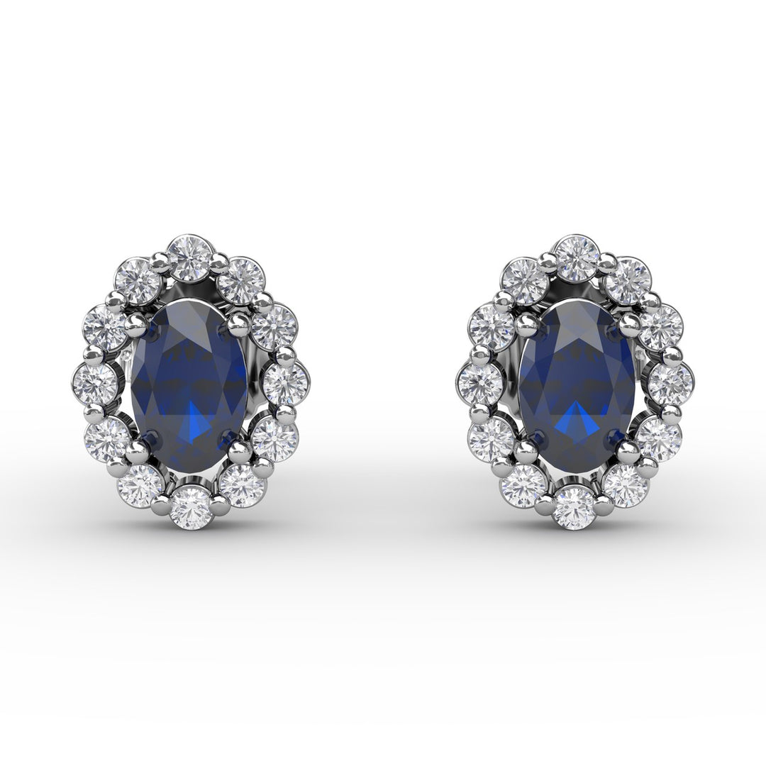 Halo Sapphire and Diamond Stud Earrings