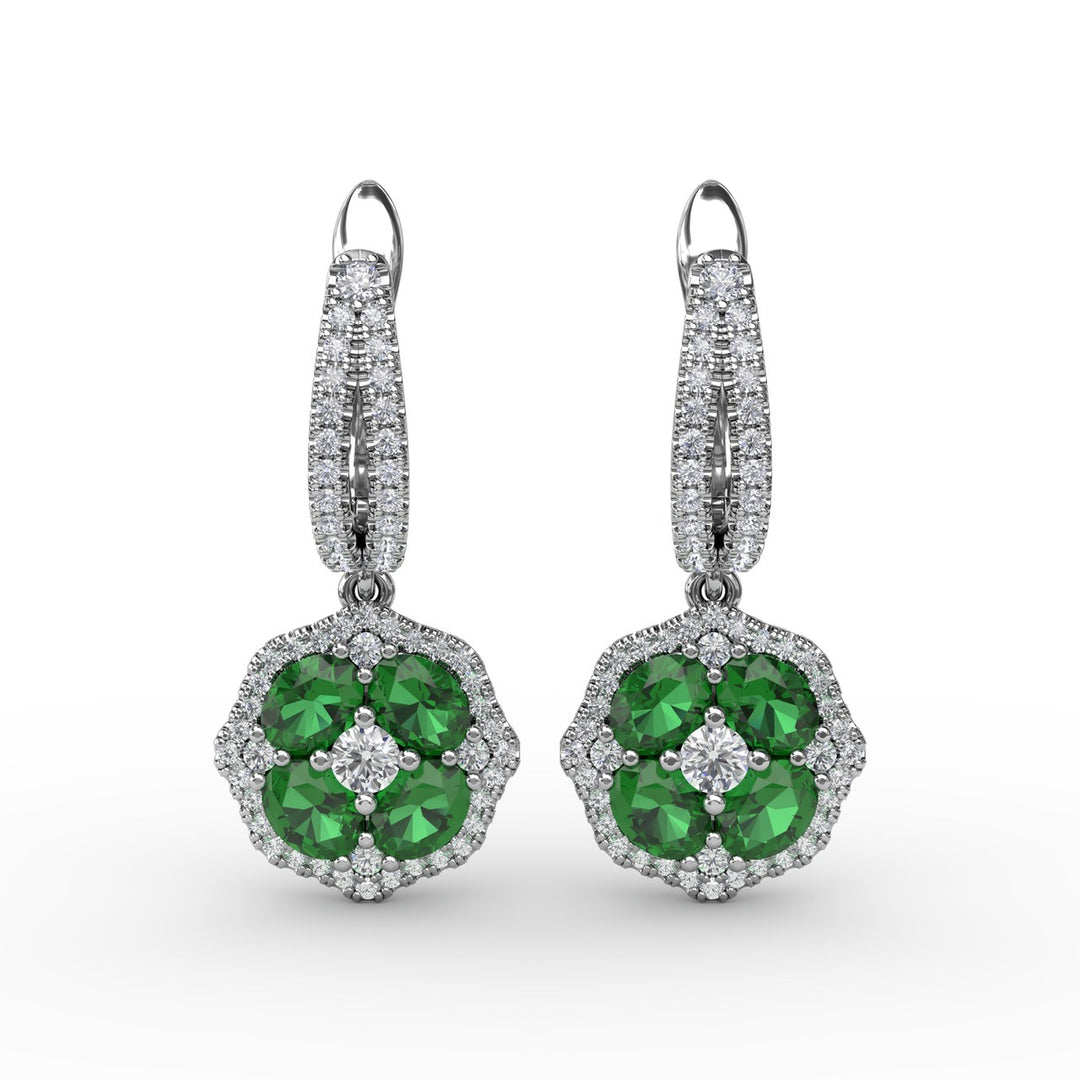 Steal The Spotlight Emerald and Diamond Cluster Drop Earrings