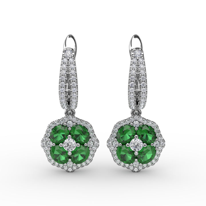 Steal The Spotlight Emerald and Diamond Cluster Drop Earrings