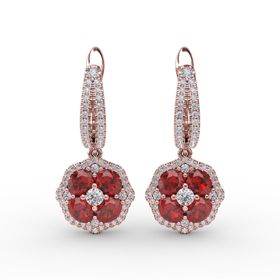 Steal The Spotlight Ruby and Diamond Cluster Drop Earrings