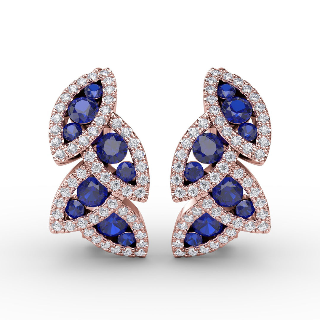 Glam Galore Sapphire and Diamond Leaf Earrings