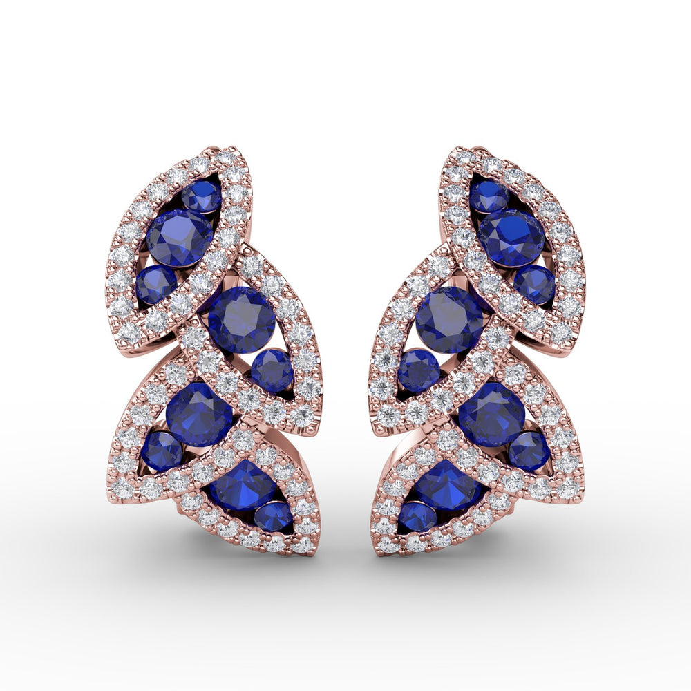 Glam Galore Sapphire and Diamond Leaf Earrings