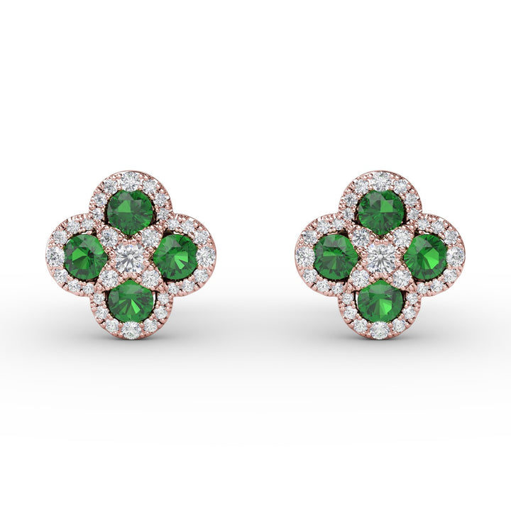 Endless Bliss Emerald and Diamond Cluster Studs