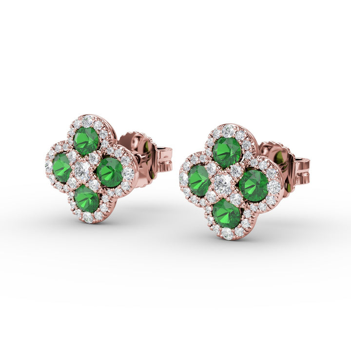 Endless Bliss Emerald and Diamond Cluster Studs