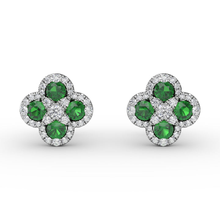 Endless Bliss Emerald and Diamond Cluster Studs