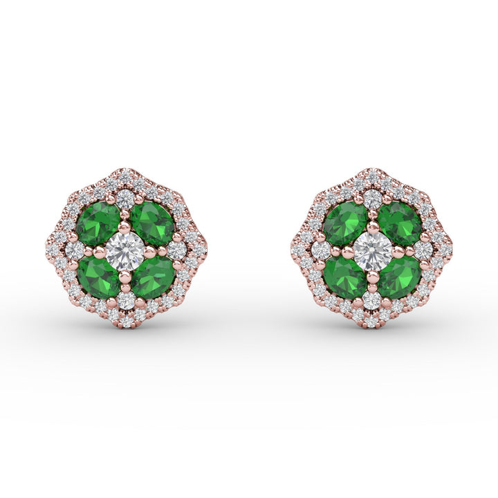 Striking Emerald and Diamond Stud Earrings