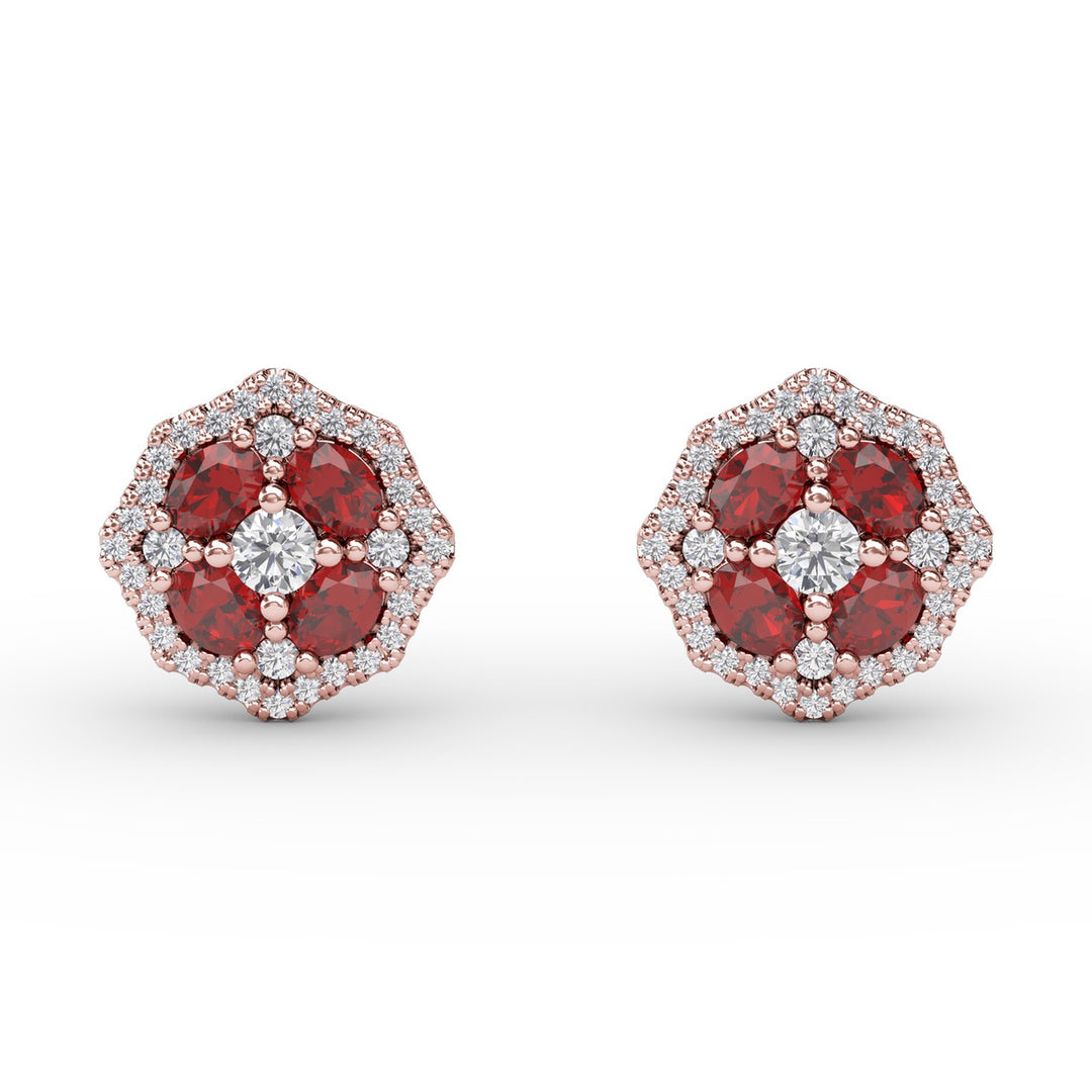 Striking Ruby and Diamond Stud Earrings