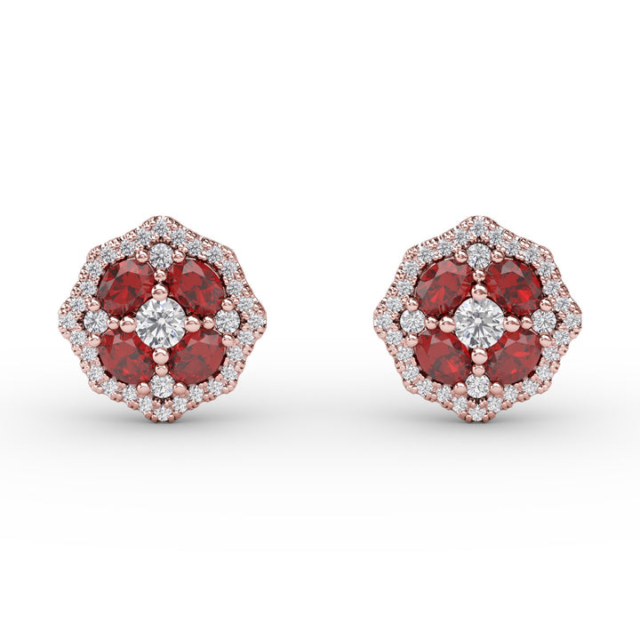 Striking Ruby and Diamond Stud Earrings