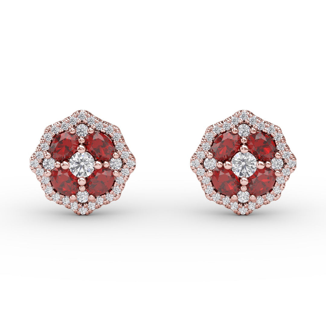 Striking Ruby and Diamond Stud Earrings