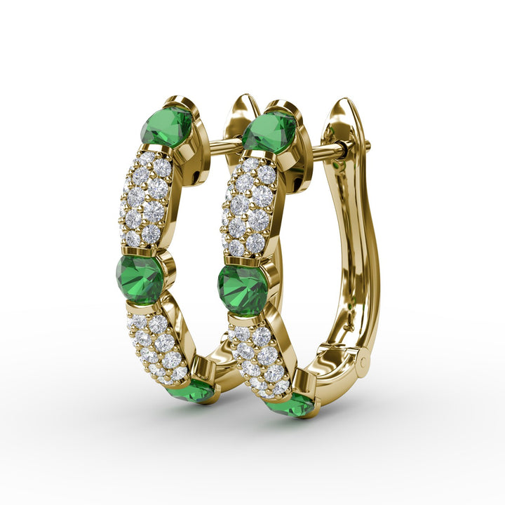 Whimsical Emerald and Diamond Hoops