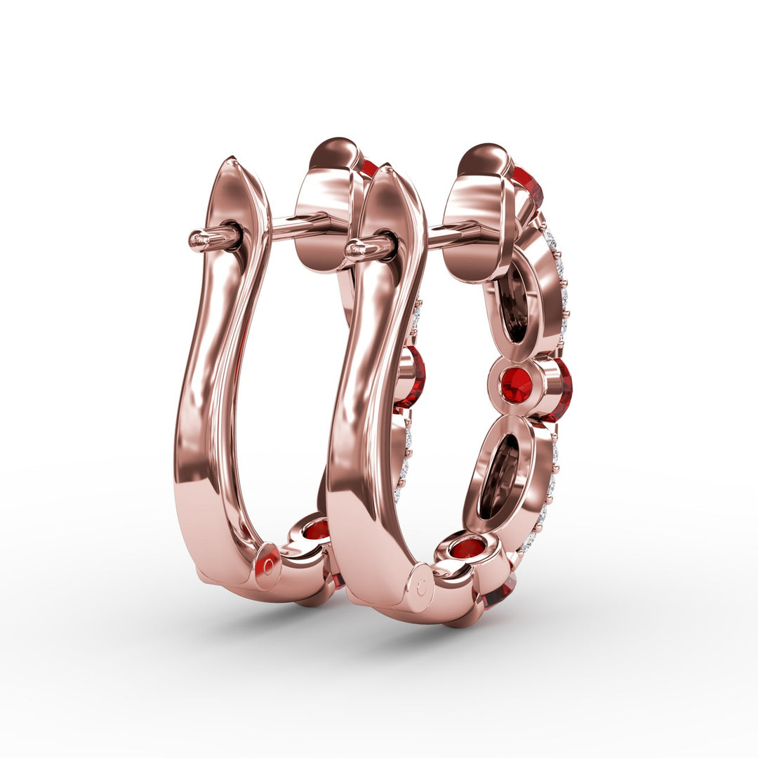 Whimsical Ruby and Diamond Hoops