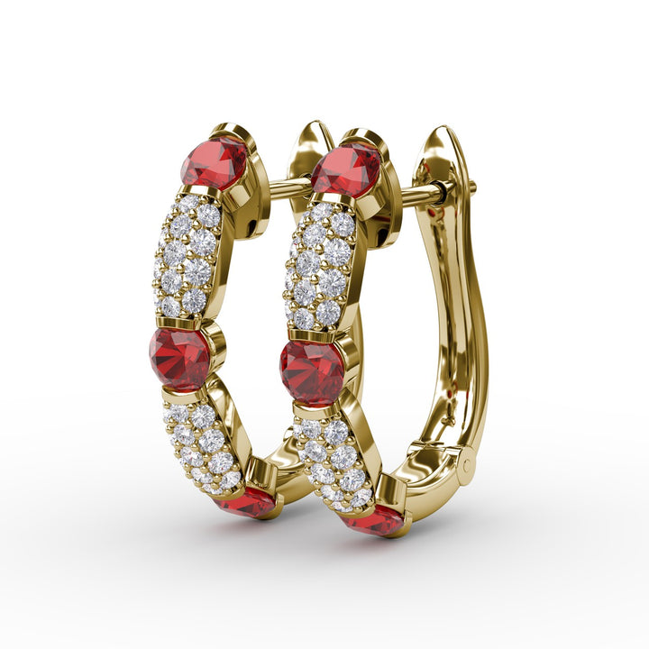 Whimsical Ruby and Diamond Hoops