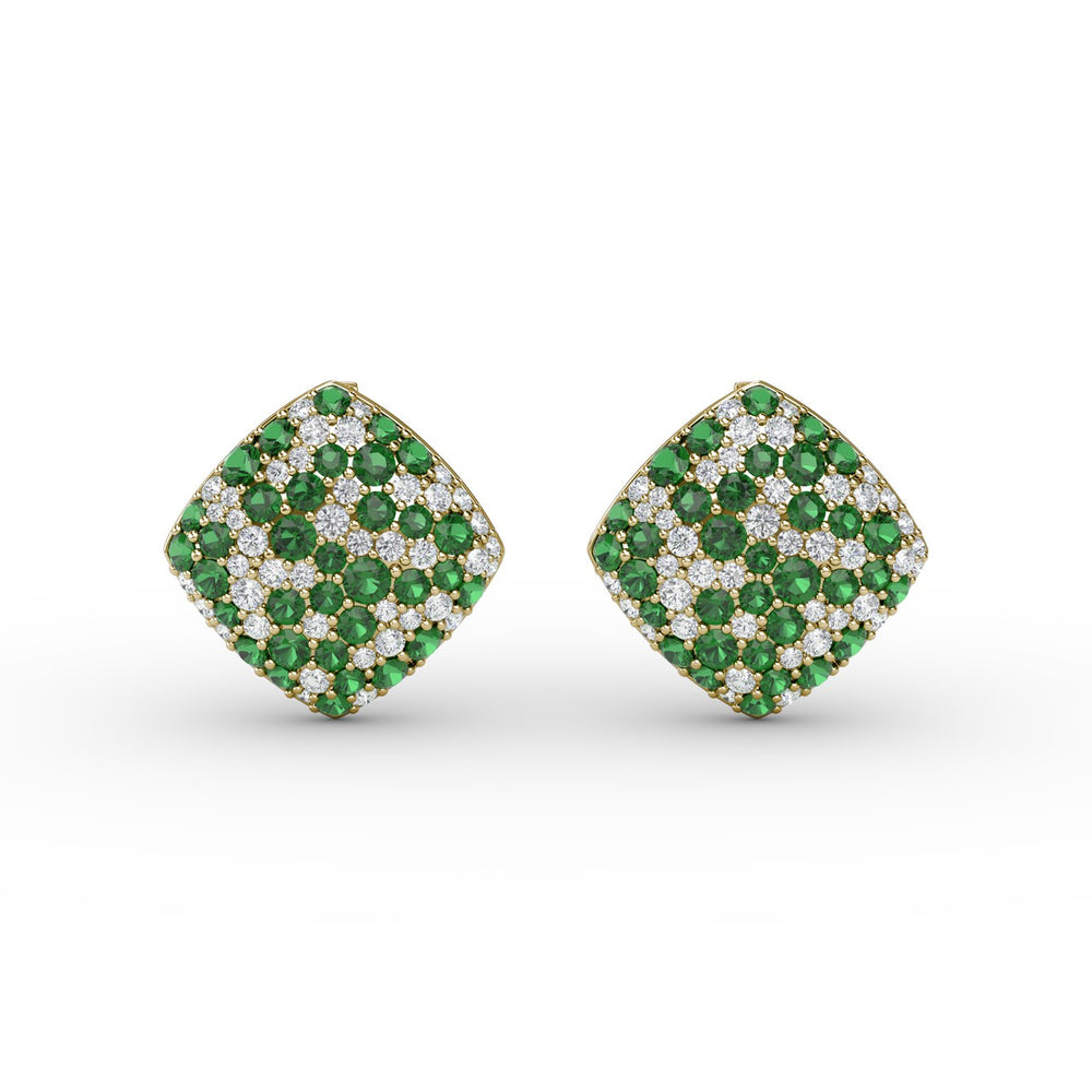 Large Pav? Emerald and Diamond Studs