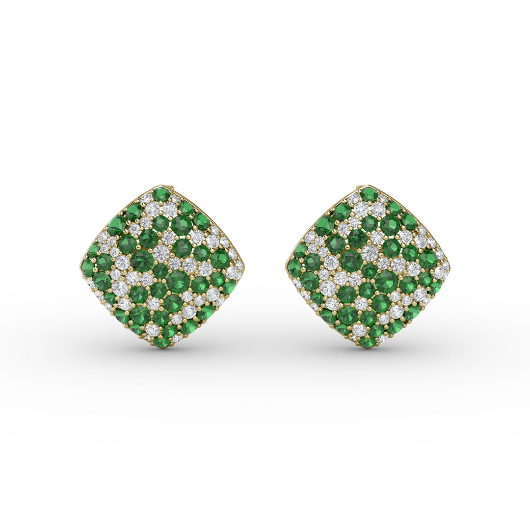 Large Pav? Emerald and Diamond Studs