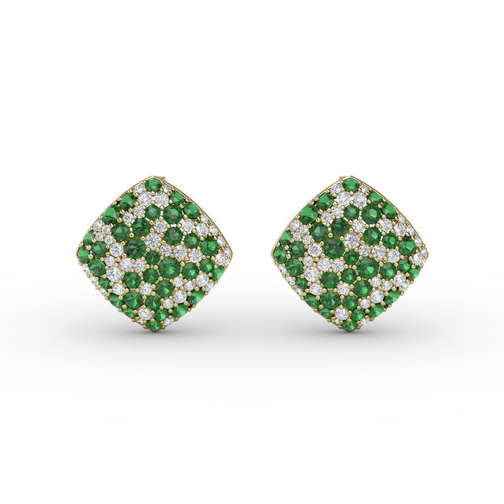 Large Pav? Emerald and Diamond Studs