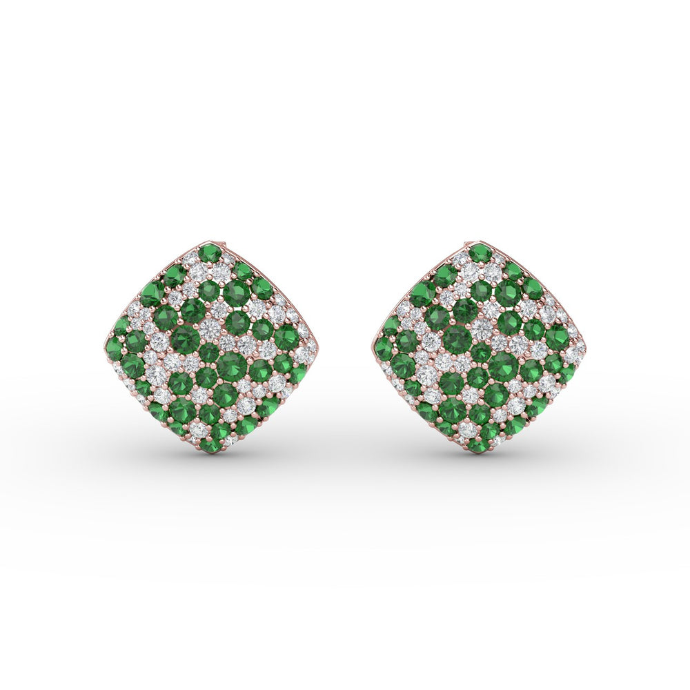 Large Pav? Emerald and Diamond Studs