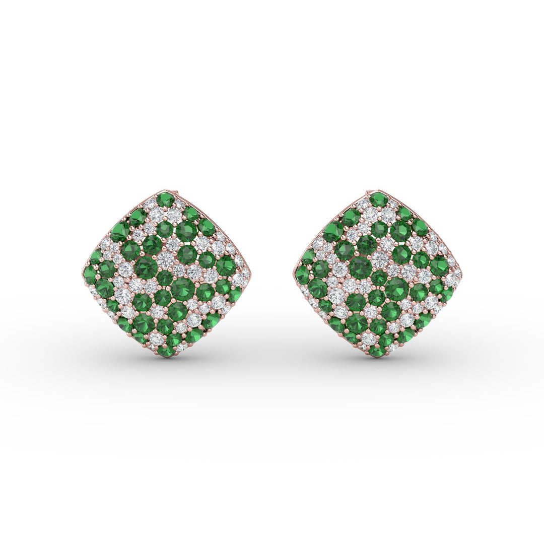 Large Pav? Emerald and Diamond Studs