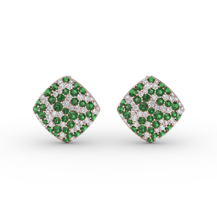 Large Pav? Emerald and Diamond Studs