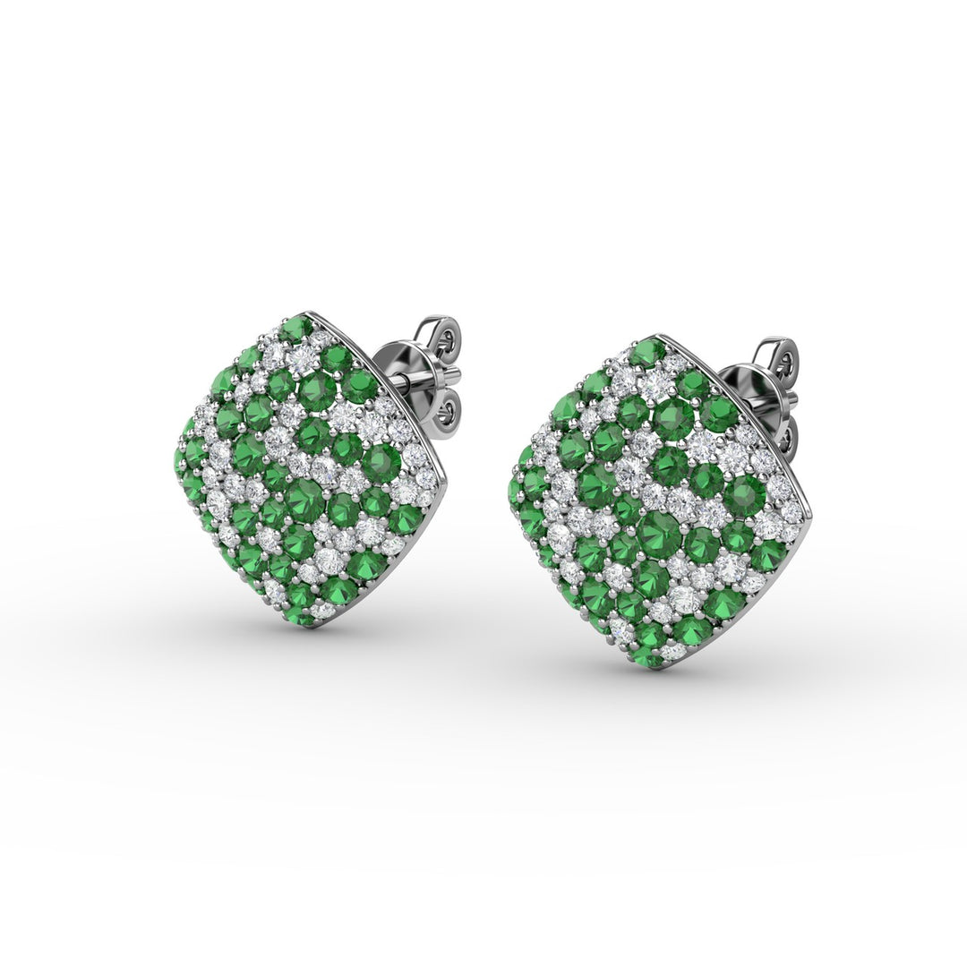 Large Pav? Emerald and Diamond Studs