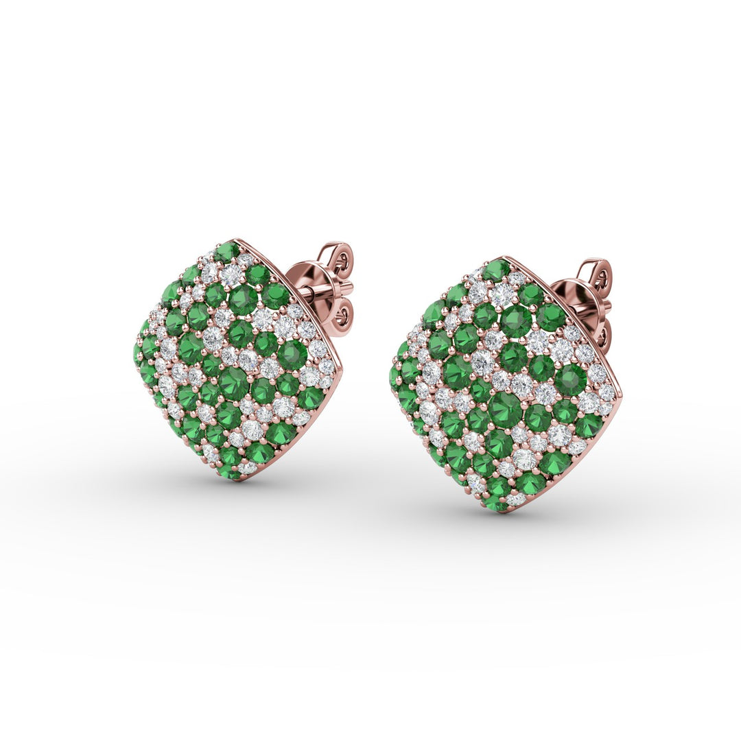 Large PavÃ© Emerald and Diamond Studs