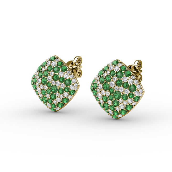 Large PavÃ© Emerald and Diamond Studs