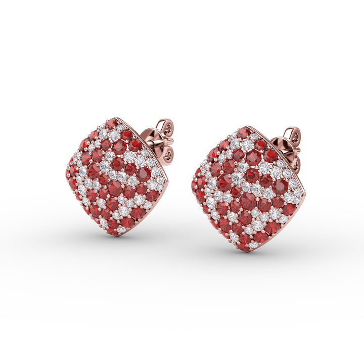 Large PavÃ© Ruby and Diamond Studs