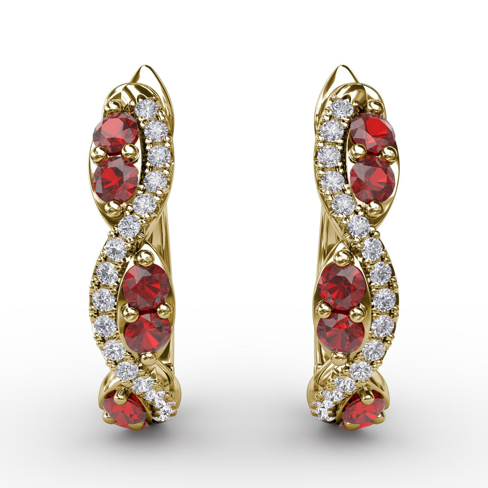 Ruby And Diamond Swirl Hoops