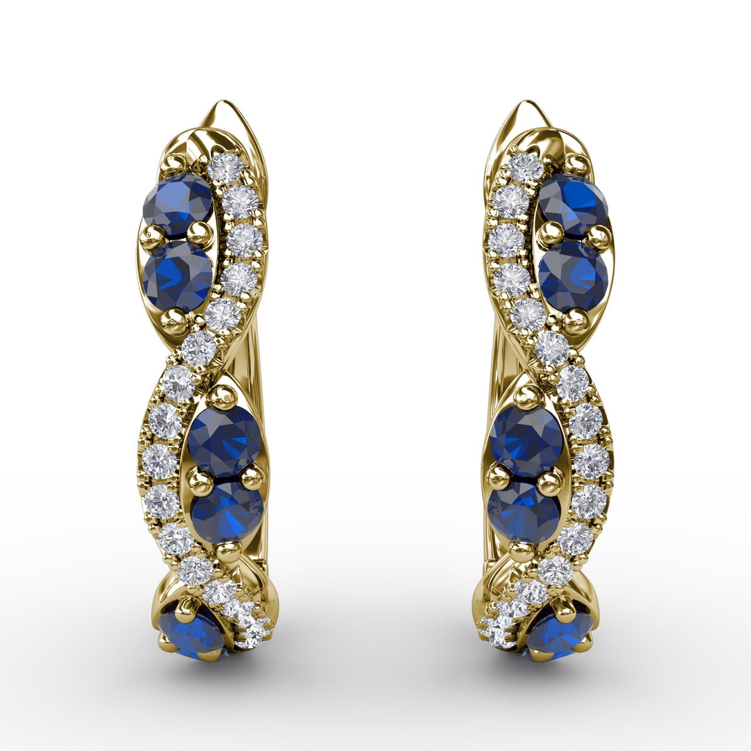 Sapphire And Diamond Swirl Hoops