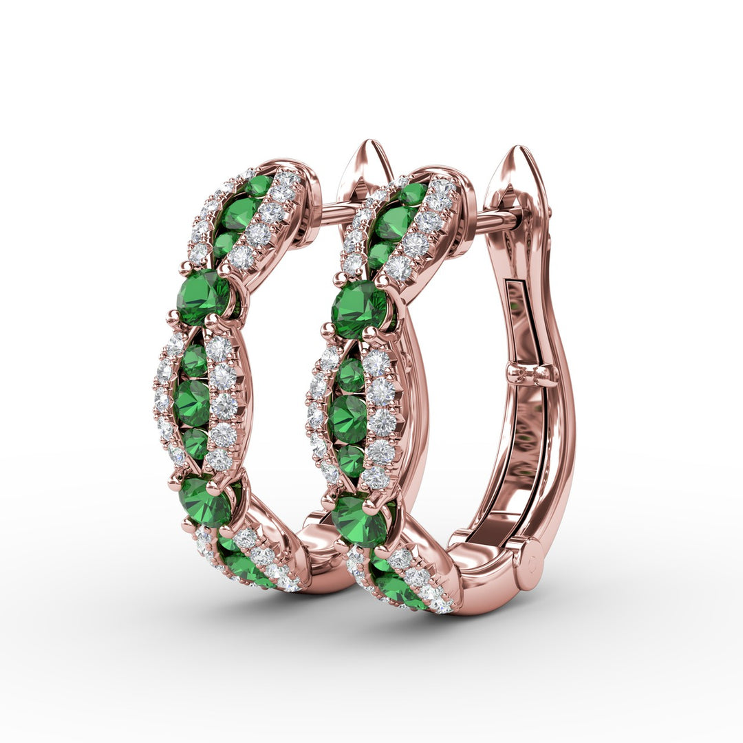 Vintage Emerald and Diamond Hoops