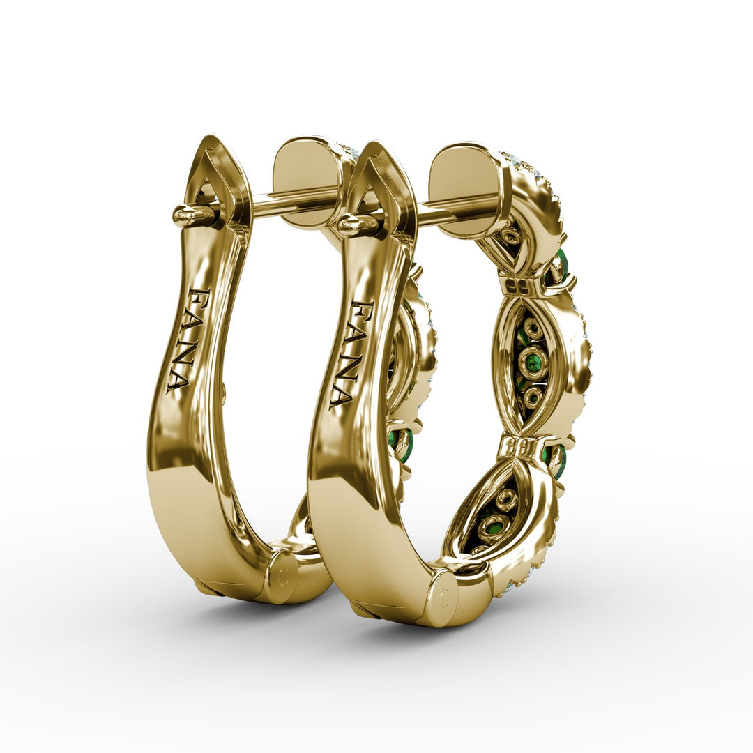 Vintage Emerald and Diamond Hoops