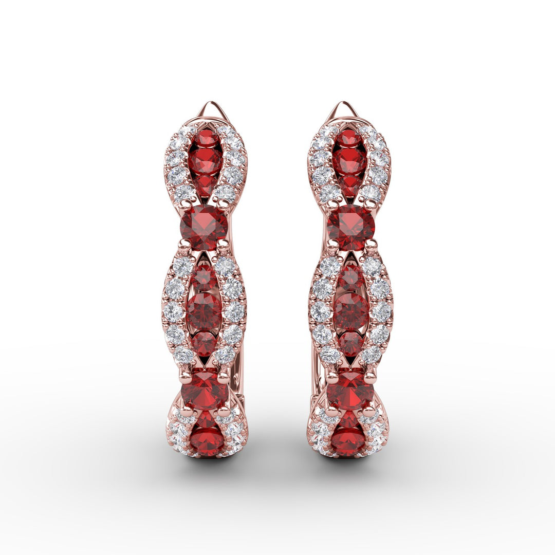 Vintage Ruby and Diamond Hoops