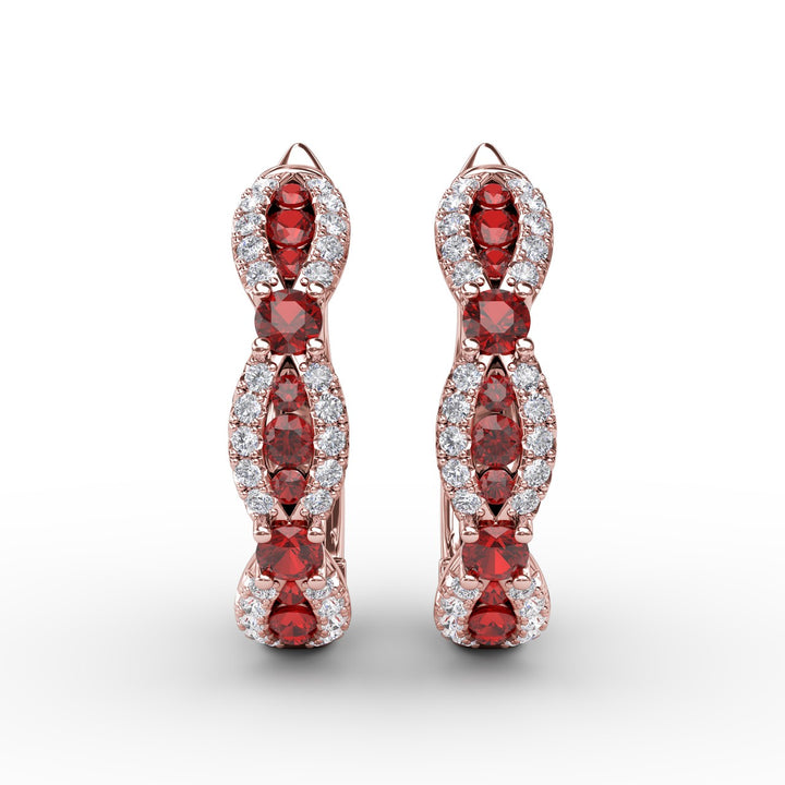 Vintage Ruby and Diamond Hoops