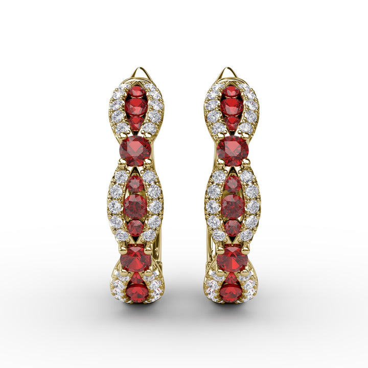 Vintage Ruby and Diamond Hoops