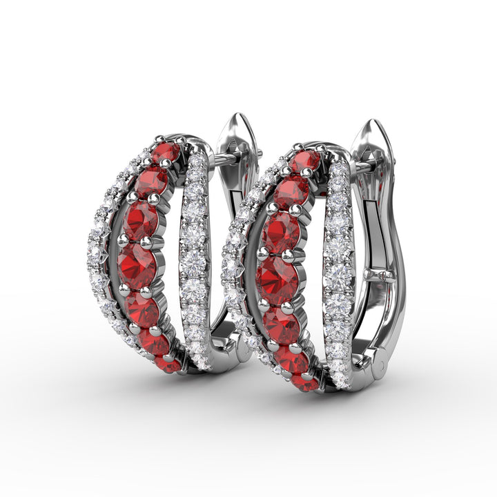 Ruby and Diamond Hoop Earrings