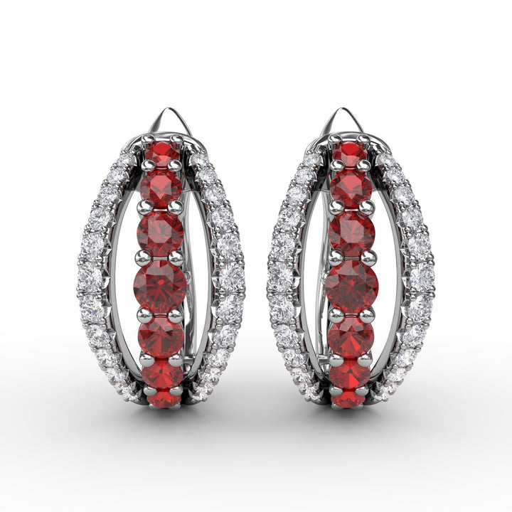 Ruby and Diamond Hoop Earrings