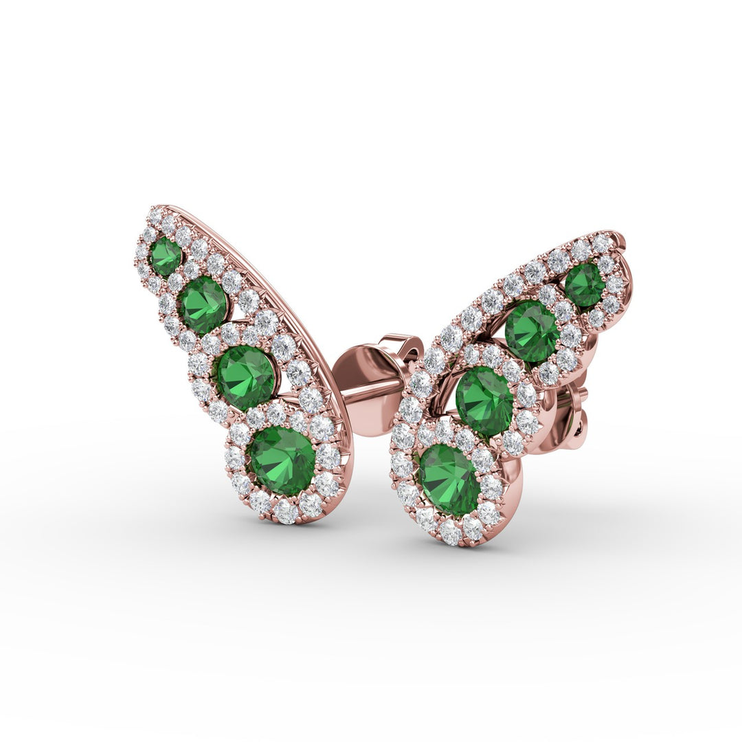 Butterfly Wing Emerald and Diamond Studs