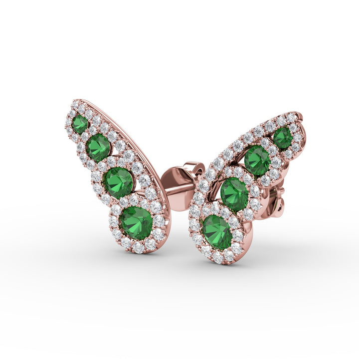 Butterfly Wing Emerald and Diamond Studs