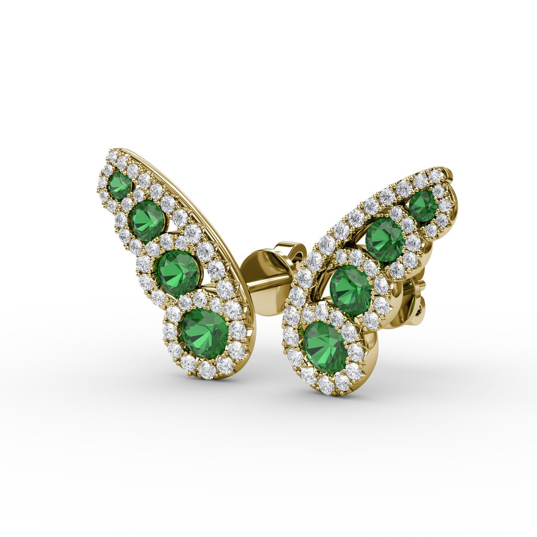 Butterfly Wing Emerald and Diamond Studs