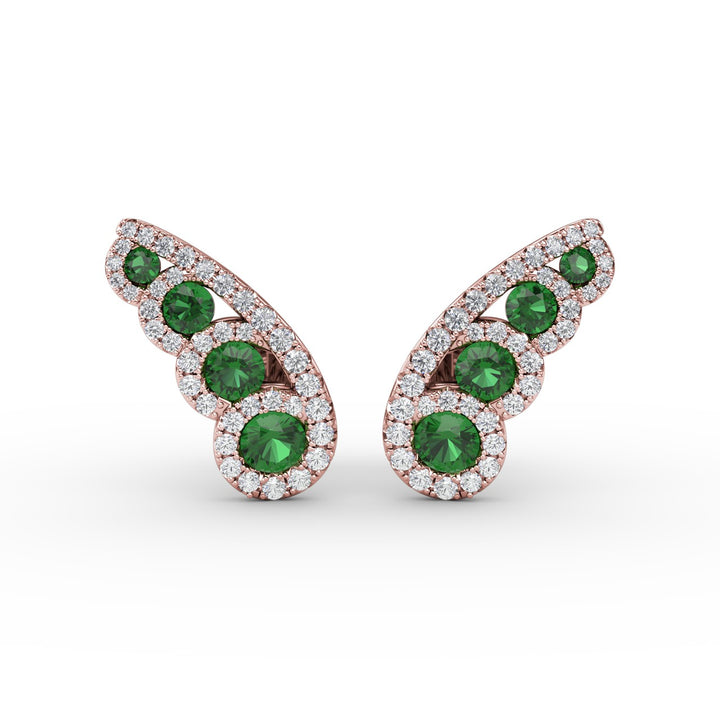 Butterfly Wing Emerald and Diamond Studs
