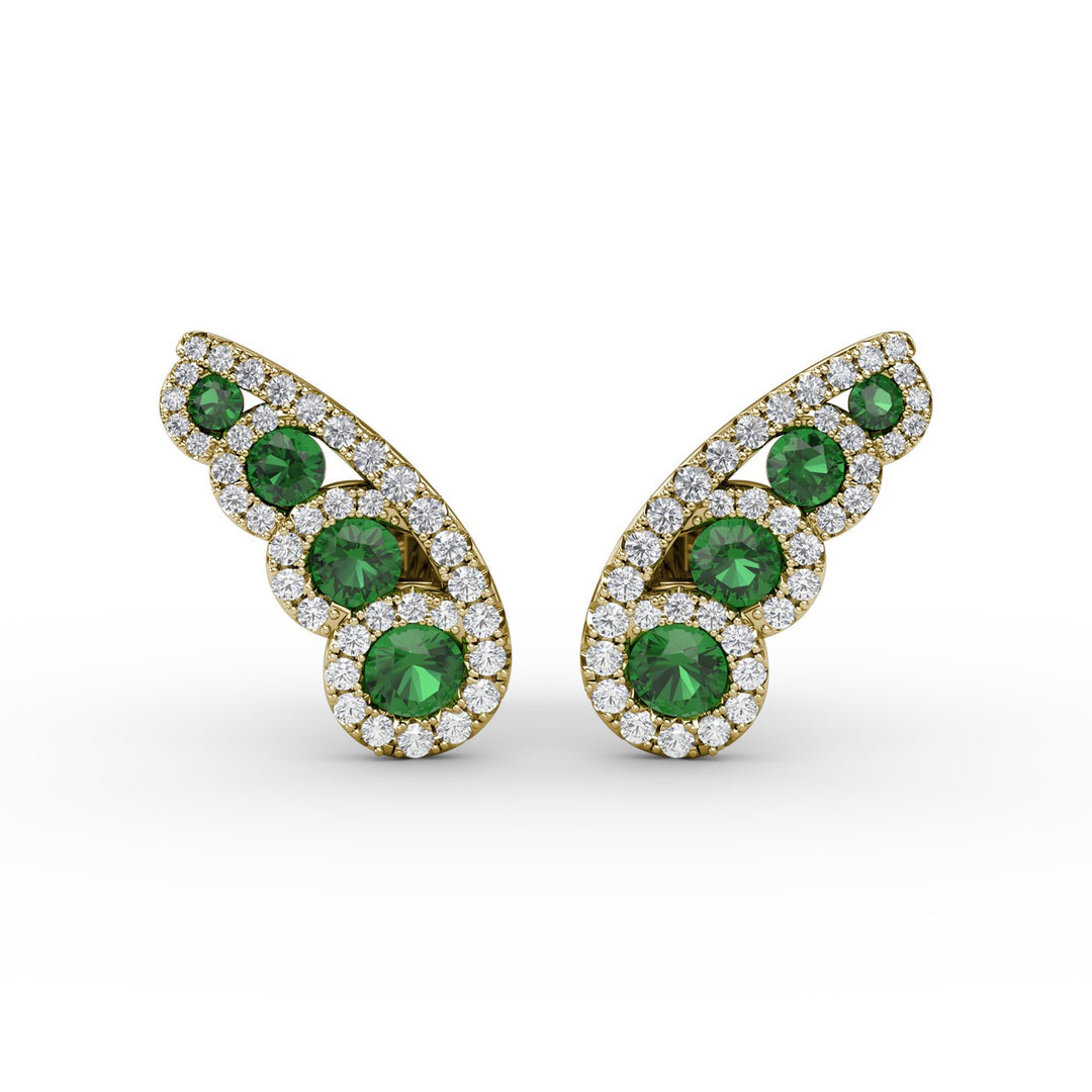 Butterfly Wing Emerald and Diamond Studs