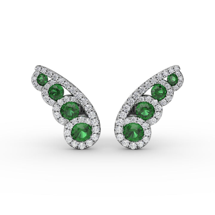 Butterfly Wing Emerald and Diamond Studs