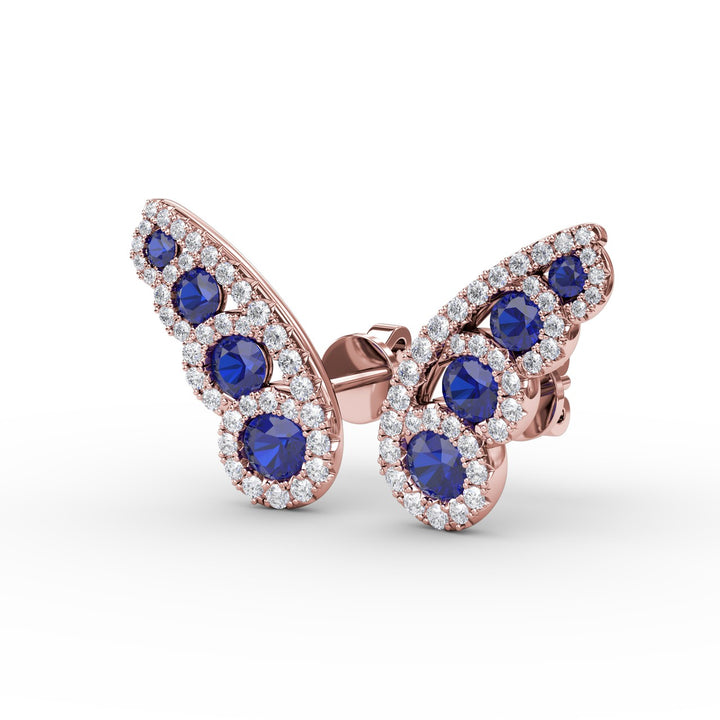 Butterfly Wing Sapphire and Diamond Studs