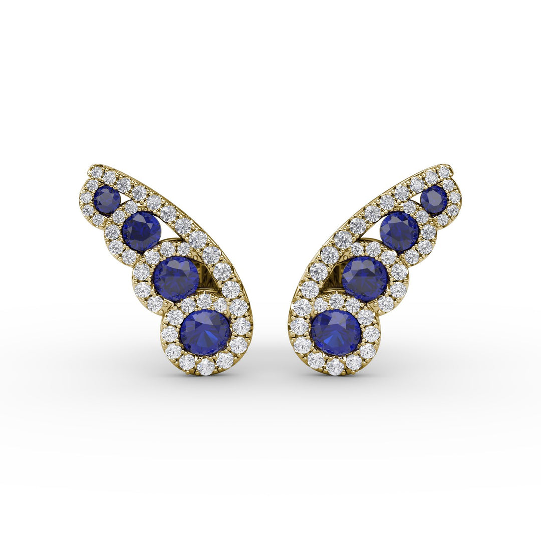 Butterfly Wing Sapphire and Diamond Studs