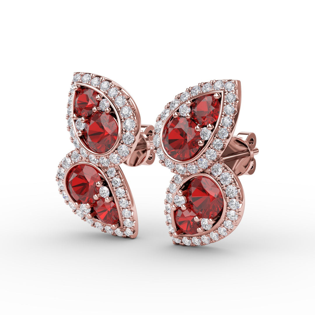 Teardrop Ruby and Diamond Earrings