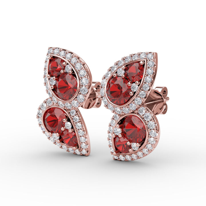 Teardrop Ruby and Diamond Earrings